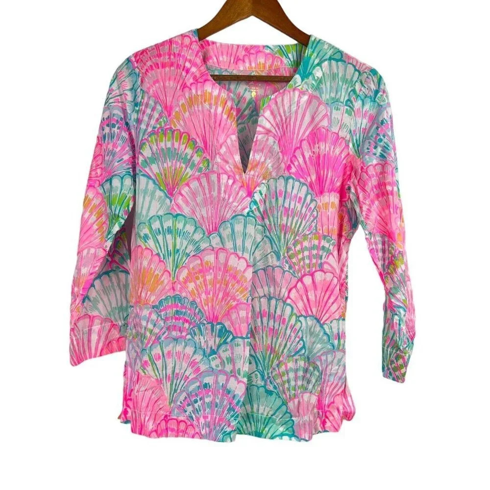 Lilly Pulitzer Amelia Island Tunic Oh Shello Size Small 100% Cotton